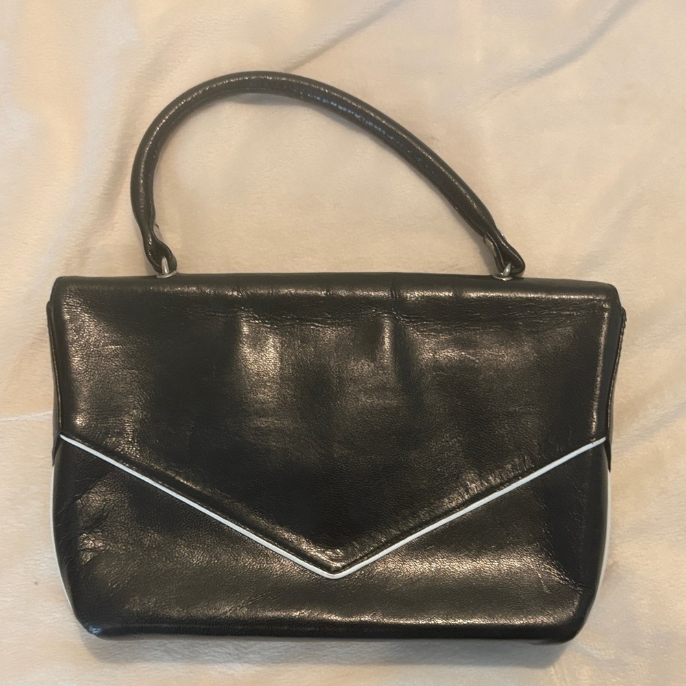 Kerry Stansfield - Black w/white Star handmade leather Handbag - Picture 3 of 9